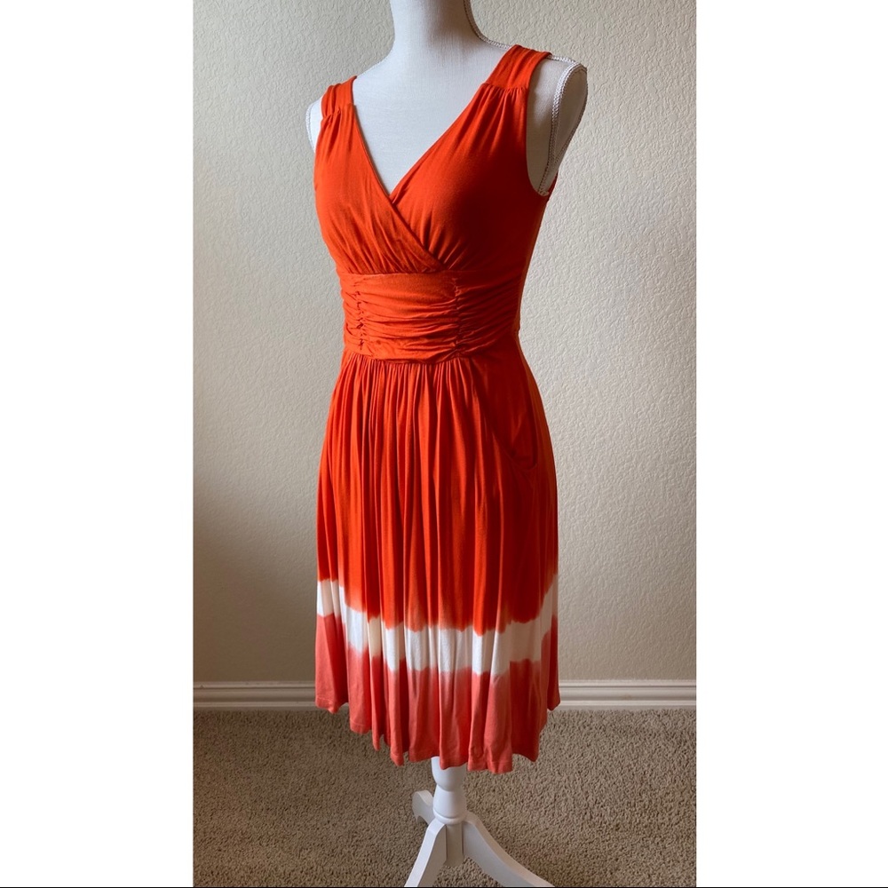 Boston Proper orange surplice tie dye dress